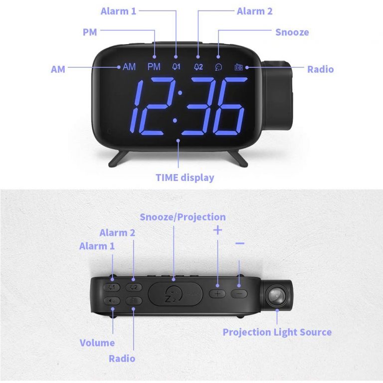 Alarm Clock Projection Clock Digital with Power Adapter and Brightness
